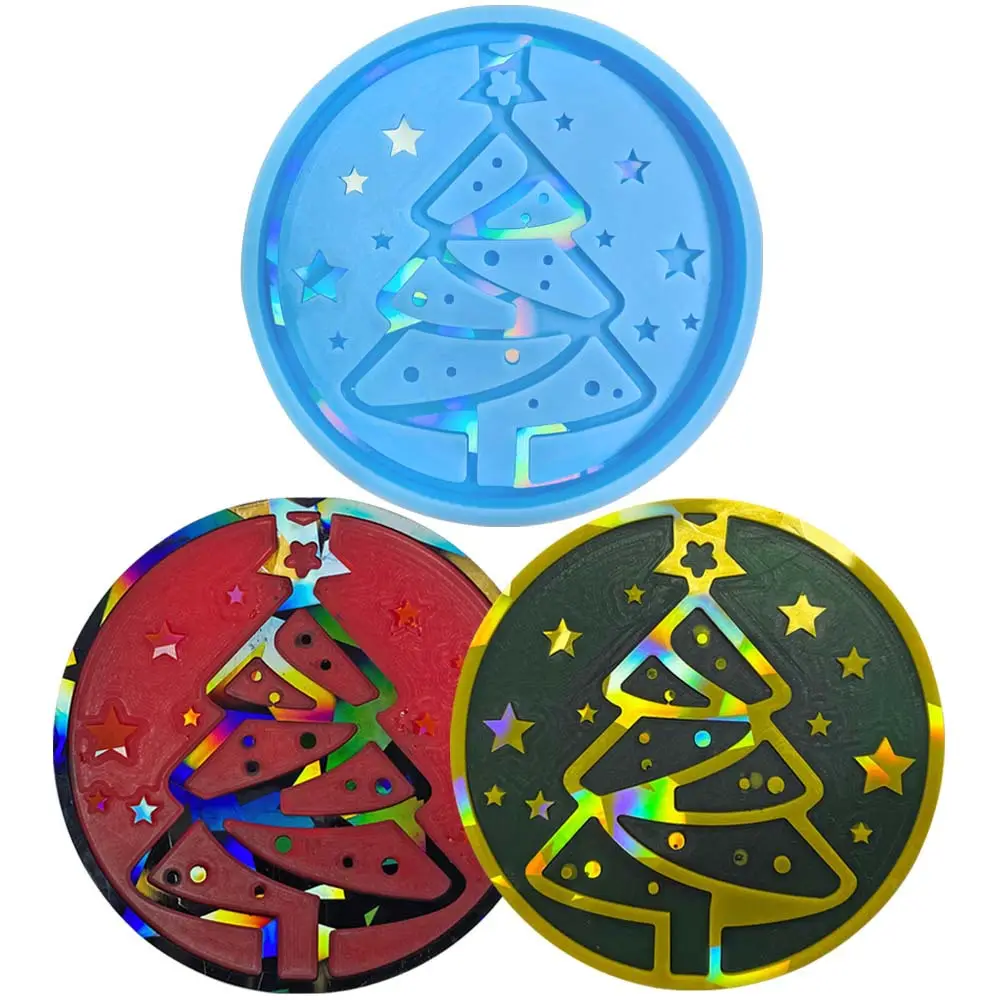 Molde de árbol de Navidad epoxi de silicona ligera, estera de tetera de cristal, molde de bandeja, molde para hacer joyas para decoraciones del hogar