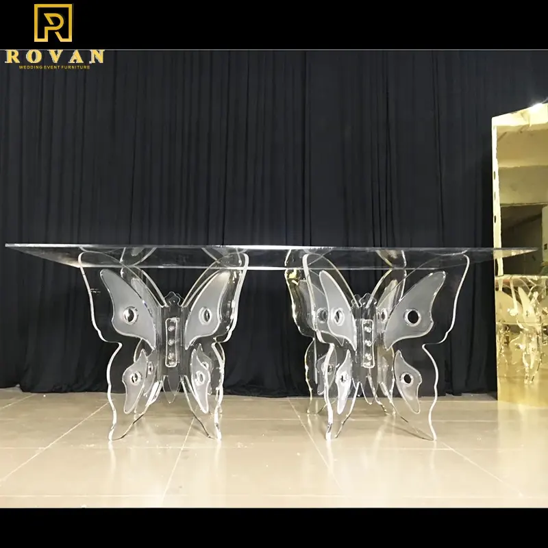 Butterfly leg clear wedding event acrylic dining cake rectangle glass coffee table furniture