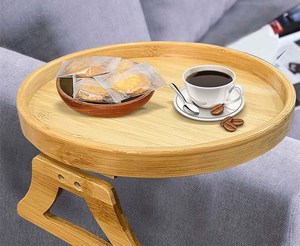 客厅多功能竹制控制台扶手边桌甜点茶饮料架圆形沙发扶手托盘夹 - Product Image 4