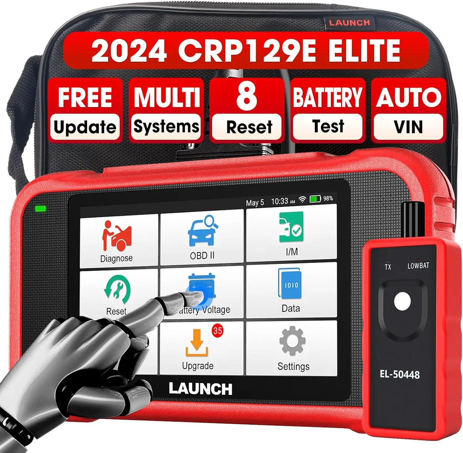 Launch CRP129E Elite Vehicle Diagnostic Tool Car OBD2 Scanner avec 8 services spéciaux Analyseur de moteur automatique à vie gratuit