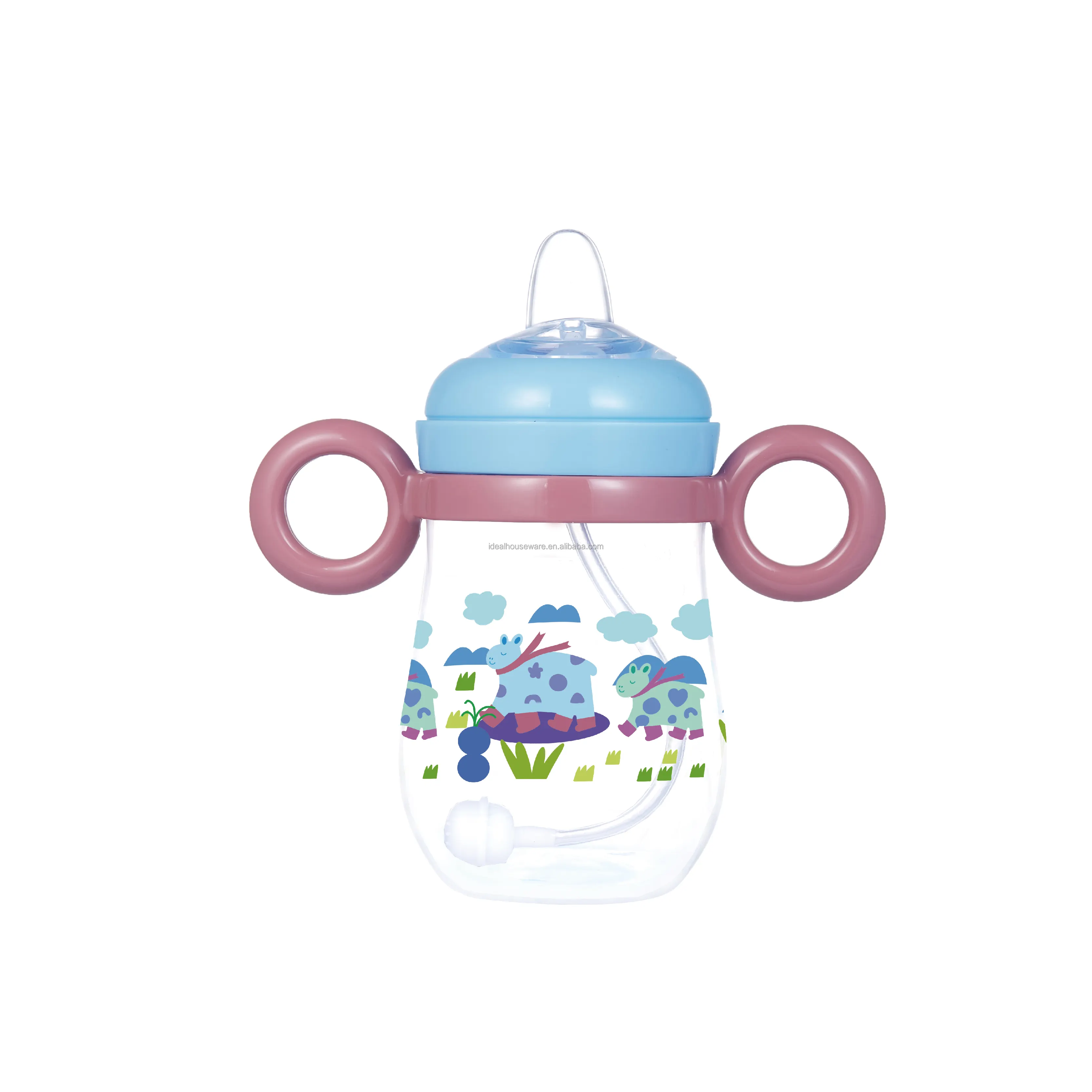 Biberon pour bébé à col large en PP de 10oz avec double poignée, biberon de style nouveau, ensemble d'alimentation pour bébé à la mode