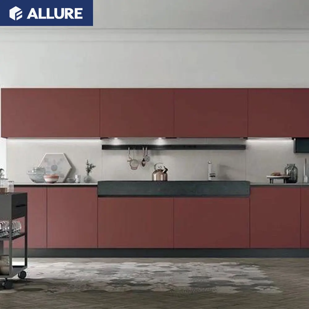 Allure-pantry de plástico de hong kong, proveedor de armarios de cocina de metal rojo con puertas de revestimiento de vinilo de alto brillo