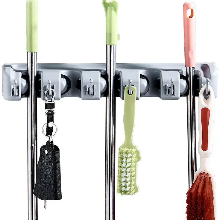 Organizzatore di utensili in plastica organizzatore di bagno per la casa scaffali di stoccaggio per garage ganci mop porta scopa rack