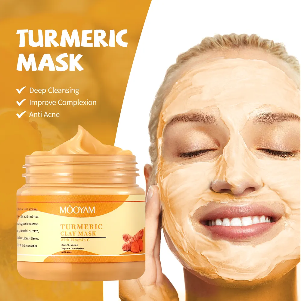 Private Label Clay Mask Açafrão e Vitamina C Profundamente nutritivo e efetivamente melhora o tom da pele 120g Turmeric Clay Mask