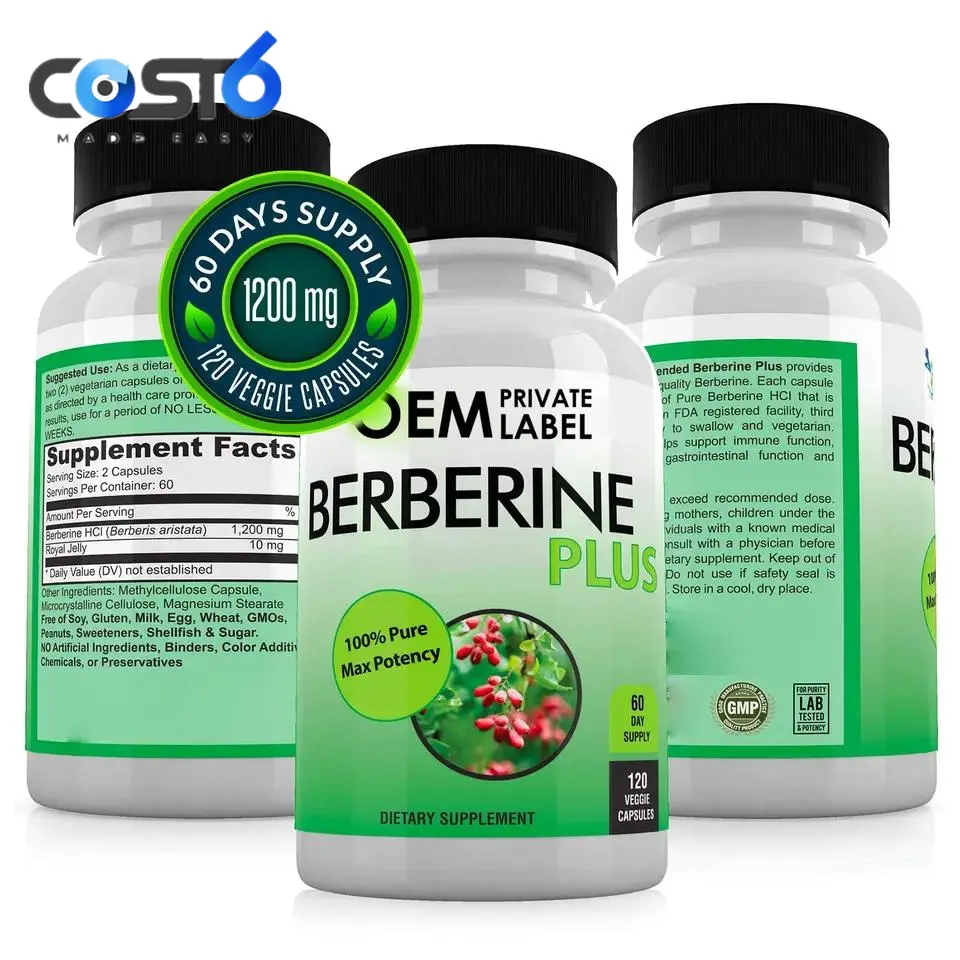 1200 mg de Berberine Plus Cápsulas Suplementos Veganos para Berberina Suporte Imunológico Suplemento de Saúde Berberina Gomas