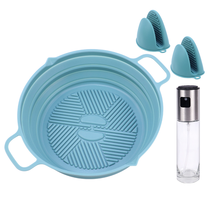 Blue(1 pot +2 oven mitts+1 oil spray bottle)