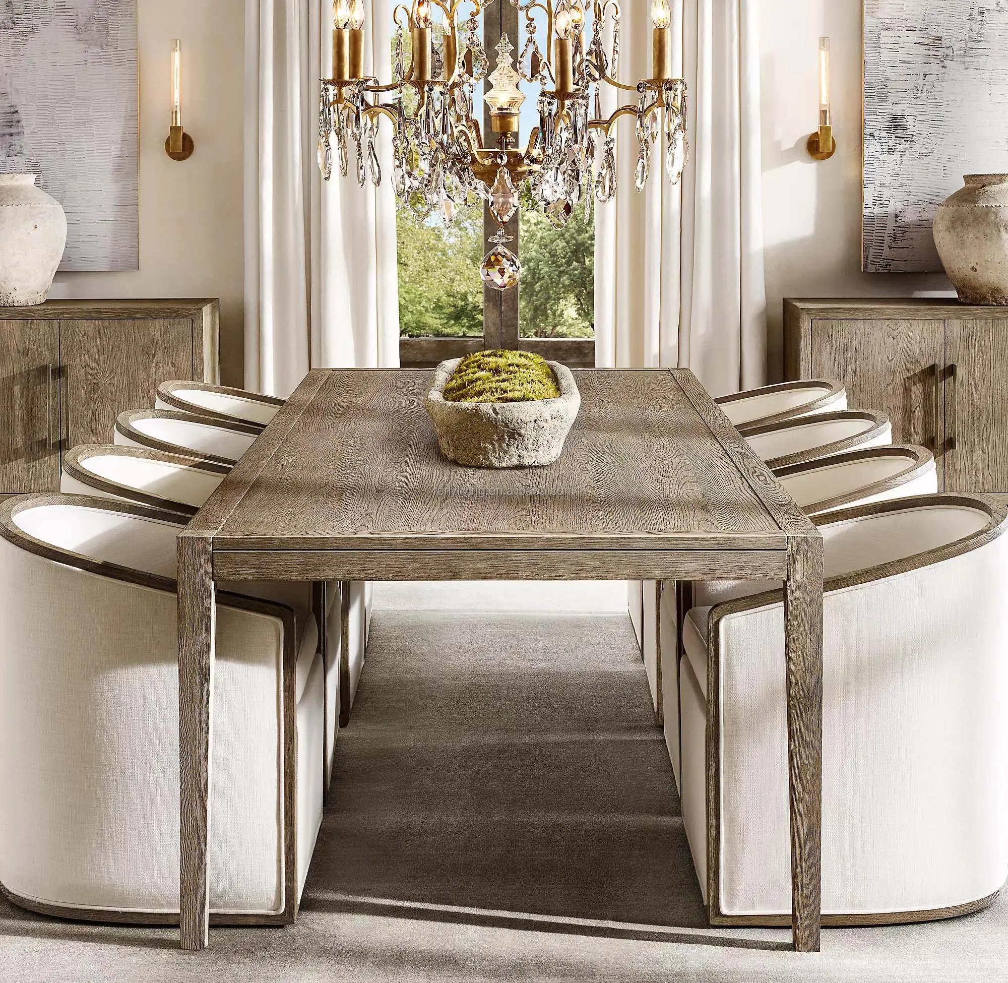 Мебель для кухни в простом дизайне во французском стиле, 8 предметов, прямоугольный деревянный стол и стулья, обеденный стол из массива дерева
