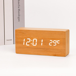 Retro Alarm Clocks Voice Control Backlight Wooden <strong>Digital</strong> Clock Reloj <strong>Temperature</strong> Detection square Alarm Clock - Product Image 2