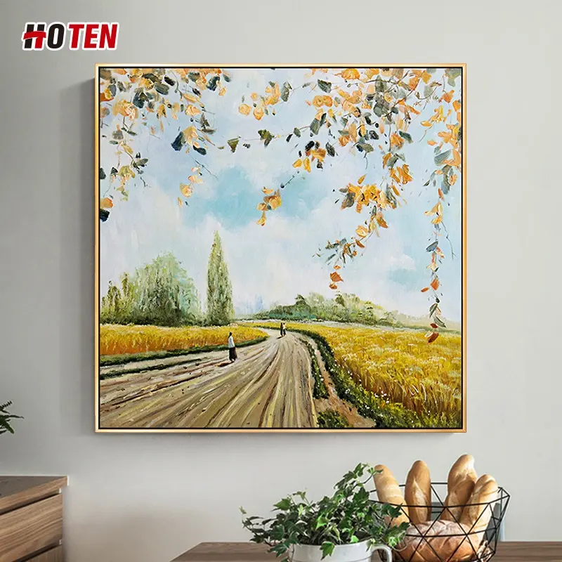 Handgemalte Ölgemälde ländliche Landschaft hängende Malerei Weizenfeld Windmühle dekorative Malerei Leinwand Wand kunst