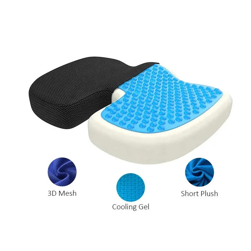 Wholesale Ergonomic Orthopedic Comfort Enhanced Non Slip Memory Foam Cooling Gel Seat Cushion