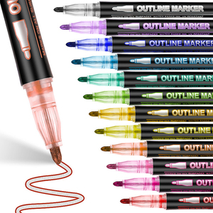 Hot Sale Double Line Metallic <strong>Markers</strong> Painting Contour Pen <strong>Highlighter</strong> Color Pen 8 Color Set <strong>Highlighter</strong> <strong>Marker</strong>