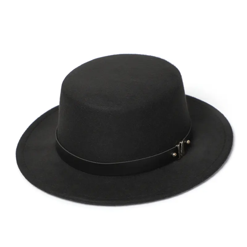 Sombrero de lana de fieltro para hombre y mujer, sombrero de lana negra, estilo clásico, Vintage, con lazo, Primavera, otoño e invierno, 100%