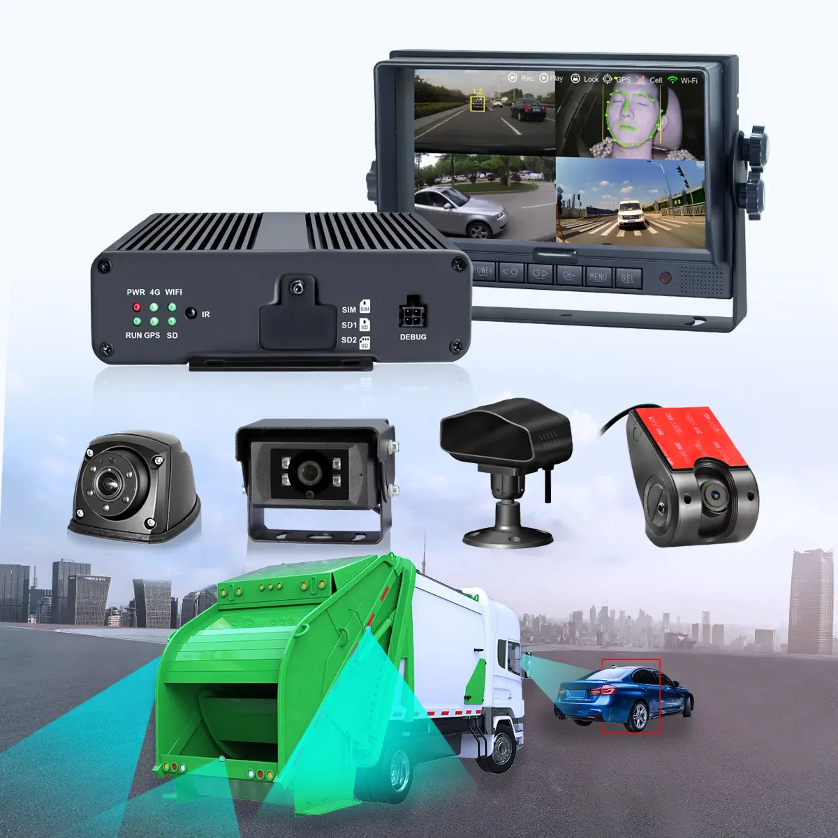 STONKAM kamera Mini MDVR dengan 4G GPS ADAS + DMS + 5.000 algoritme IP69K tahan air untuk keamanan kendaraan dan manajemen armada
