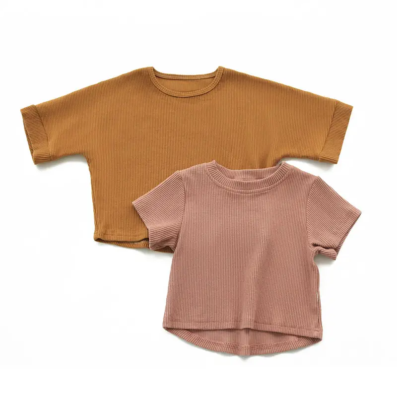 เสื้อแขนสั้นระบายอากาศได้ดีสำหรับเด็ก,เสื้อยืดสำหรับทุกเพศสีพื้นลำลองสำหรับฤดูร้อน