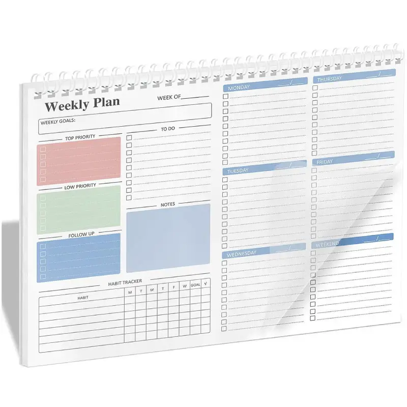 Bloc-notes Bloc-notes Calendrier quotidien Liste de tâches Bloc-notes Bloc-notes Bloc-notes Impression en spirale