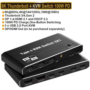 Type-c <strong>Kvm</strong> <strong>Switch</strong> with HDMI DP Port PD 100W for Macbook 2 Computers Share <strong>1</strong> Set Mouse Keyboard Monitor Usb c <strong>Kvm</strong> <strong>Switch</strong> USB3.<strong>1</strong>