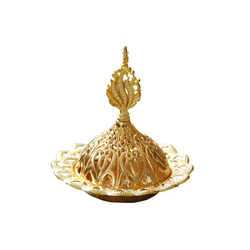 Brûleur d'encens créatif en métal ajouré doré, encensoir de luxe, style moyen-orient, arabe, exquis de bureau, porte-bougie