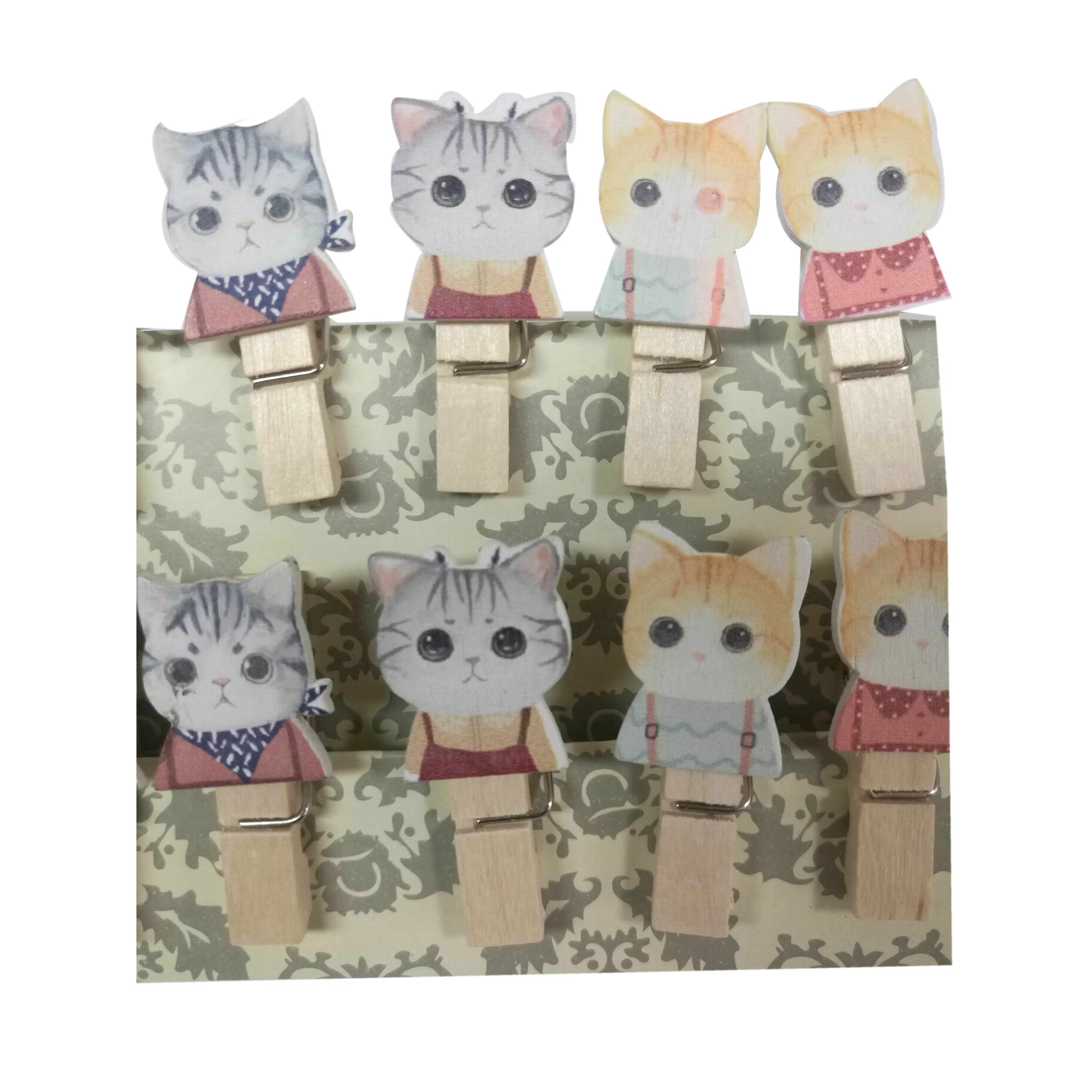 Mini gato com prendedores de madeira para artesanato, grampos de presente com design de roupas em forma de artesanato, preço menor em estoque