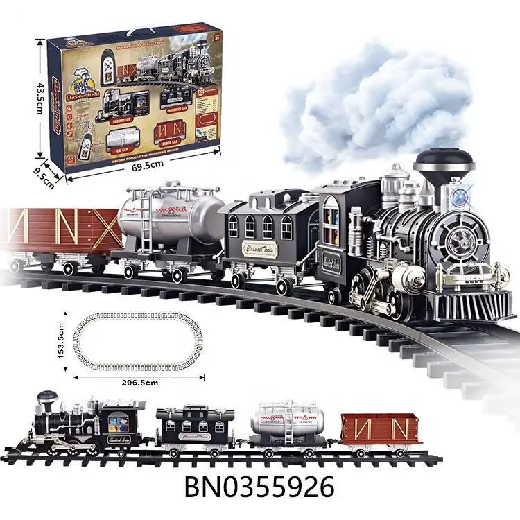 Treno del fumo R/C set lungo binario con musica di suono leggero modello di treno di natale set elettrico su pista giocattoli per bambini 2024