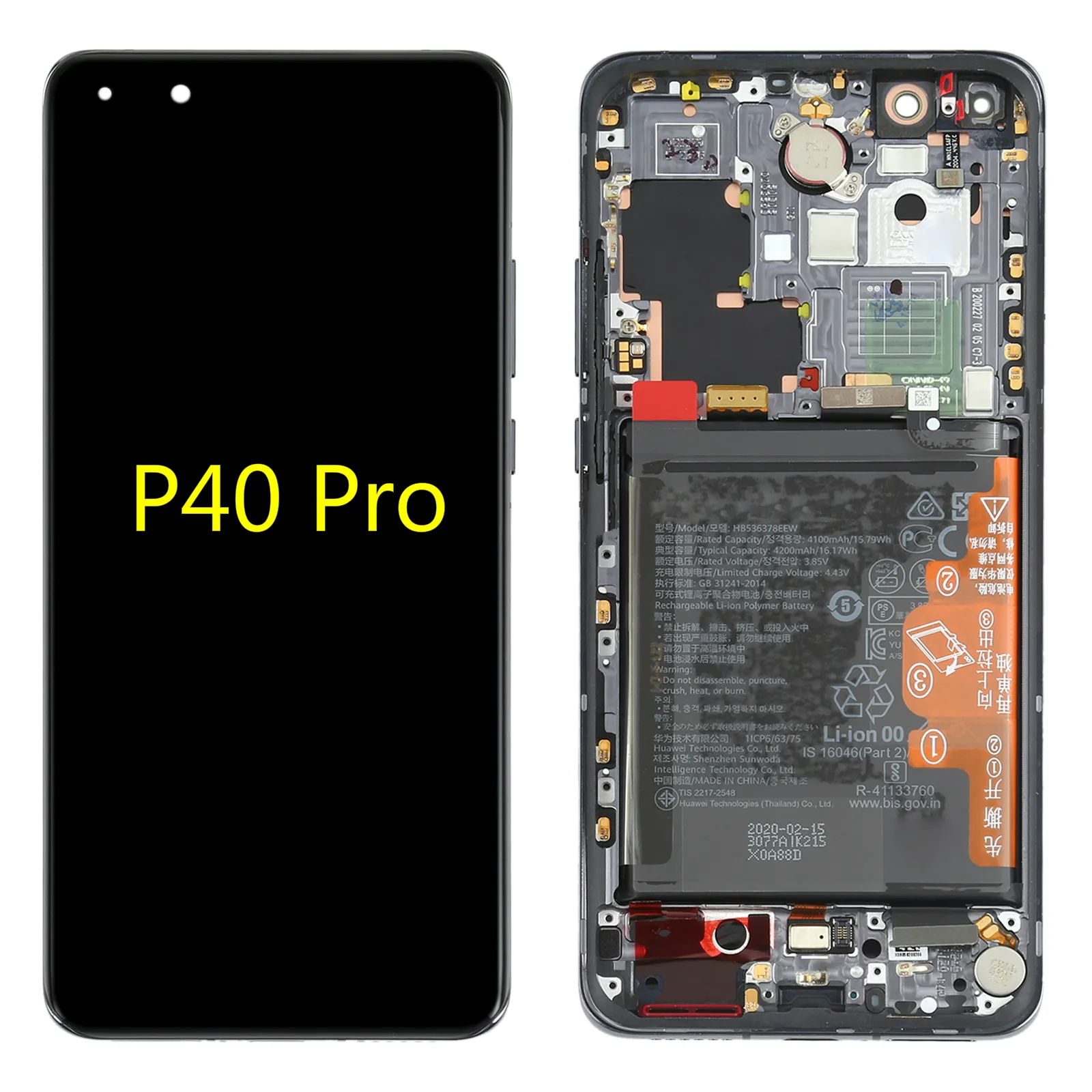 Оригинальный ЖК-дисплей черного цвета стеклянный сенсорный экран Рамка для мобильного телефона Huawei P40 Pro ЖК-дисплей экран дигитайзер