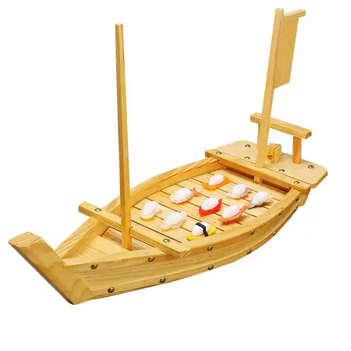 Bamboo Style Sushi Crafted Ship Seafood Buffet Exhibition Boat Sushi Boat Display Tray