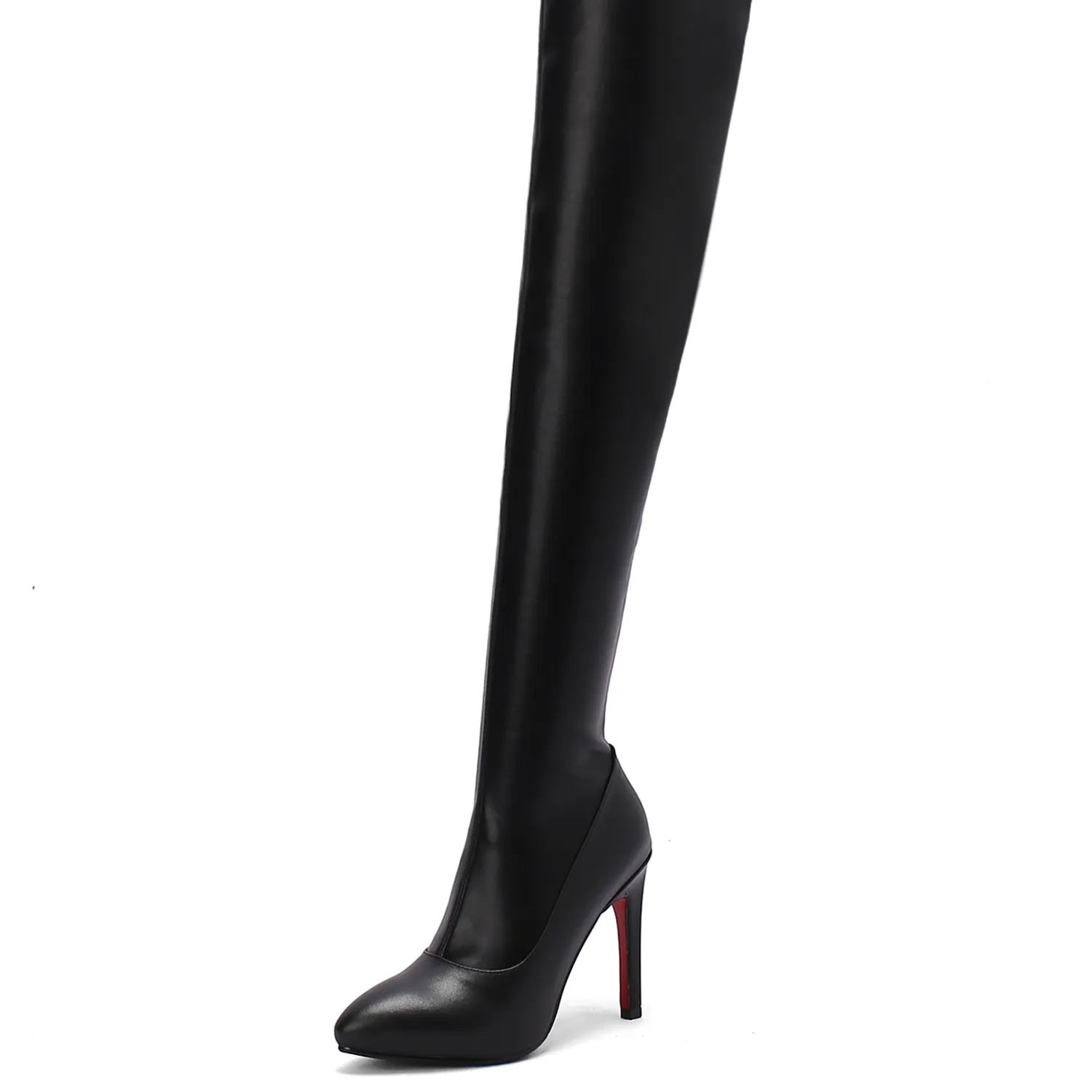 over-the-Knee Long Boots Female Slim and Sexy Stiletto Heel High-Top Boots Stretch Stovepipe Boots Leather High Heel Wellingtons