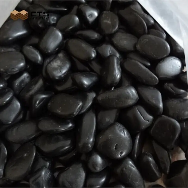 Small Shiny Black Color Cobble Polish Garden Landscape River Black Pebble Stone