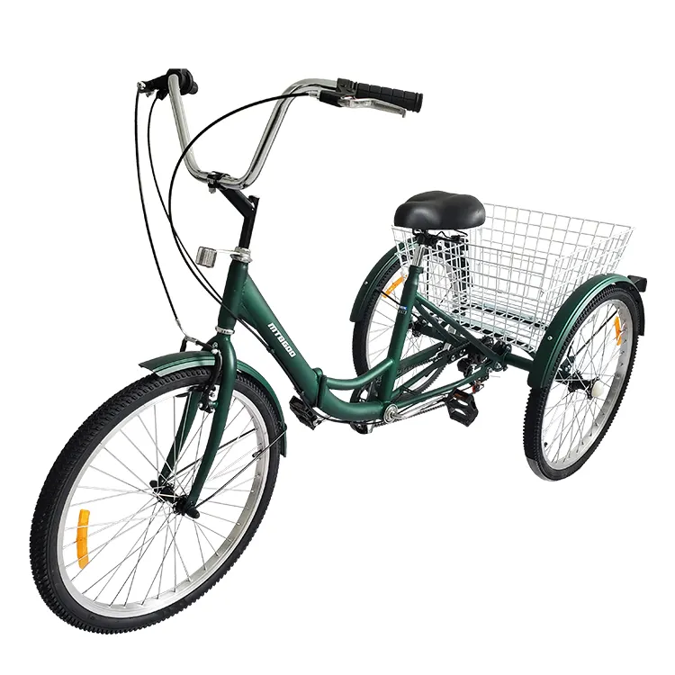 Tricycle à 3 roues pour adultes, pliable, avec grand panier arrière, de 24 pouces, vente en gros