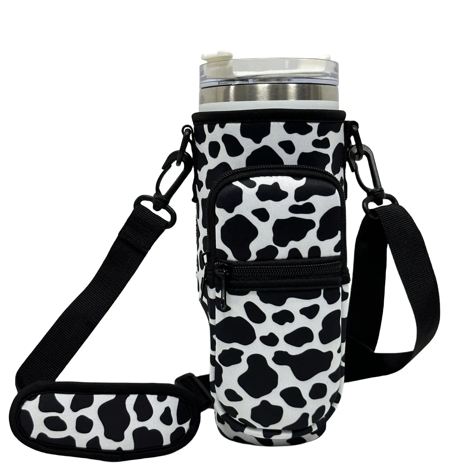 WB10 Trendy Néoprène Bouteille d'eau Manchon isolé Bandoulière réglable 40oz Tumbler Mugs Holder Sacs avec fermeture éclair Pochette Sac