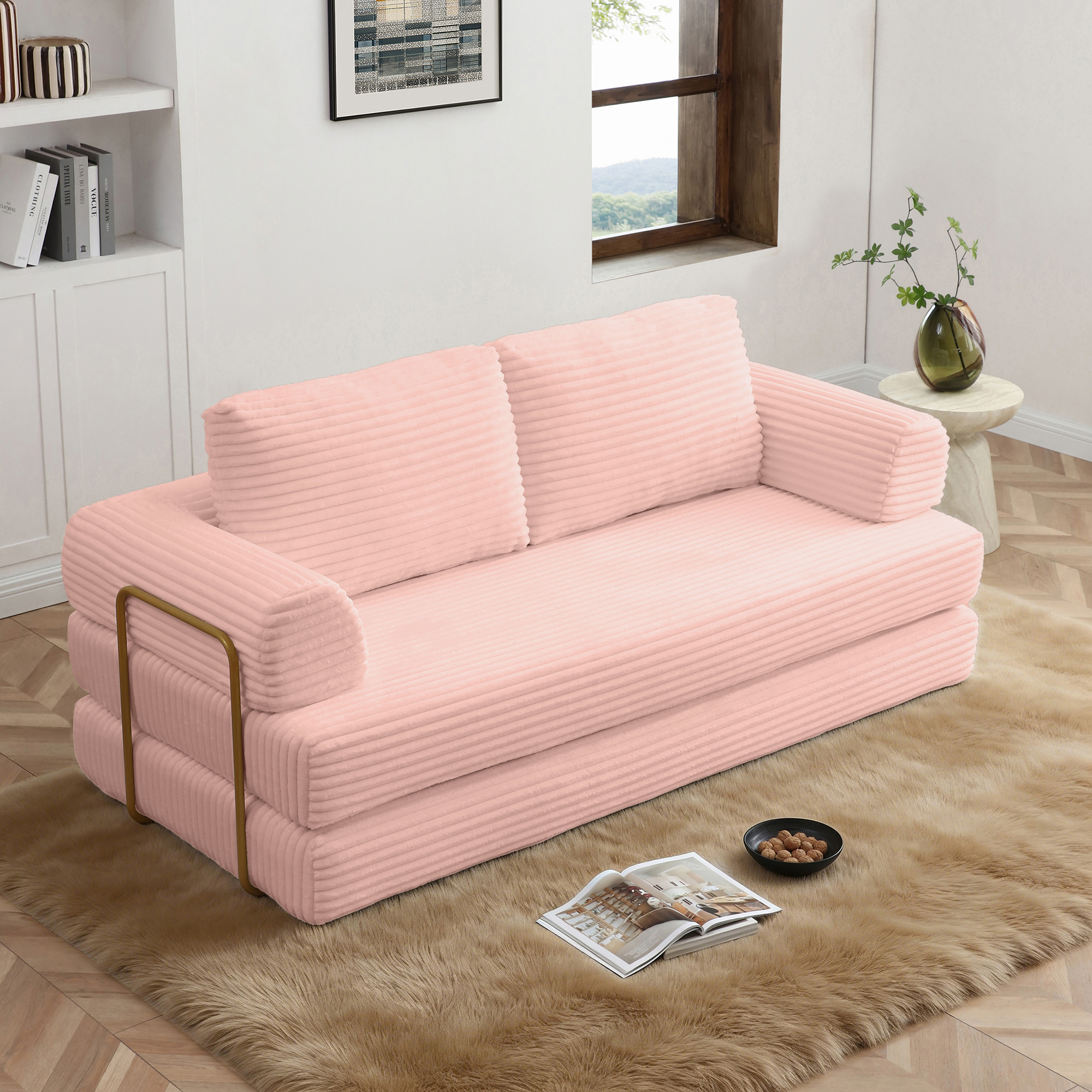 Rose + Velours côtelé + Mousse + 3 places