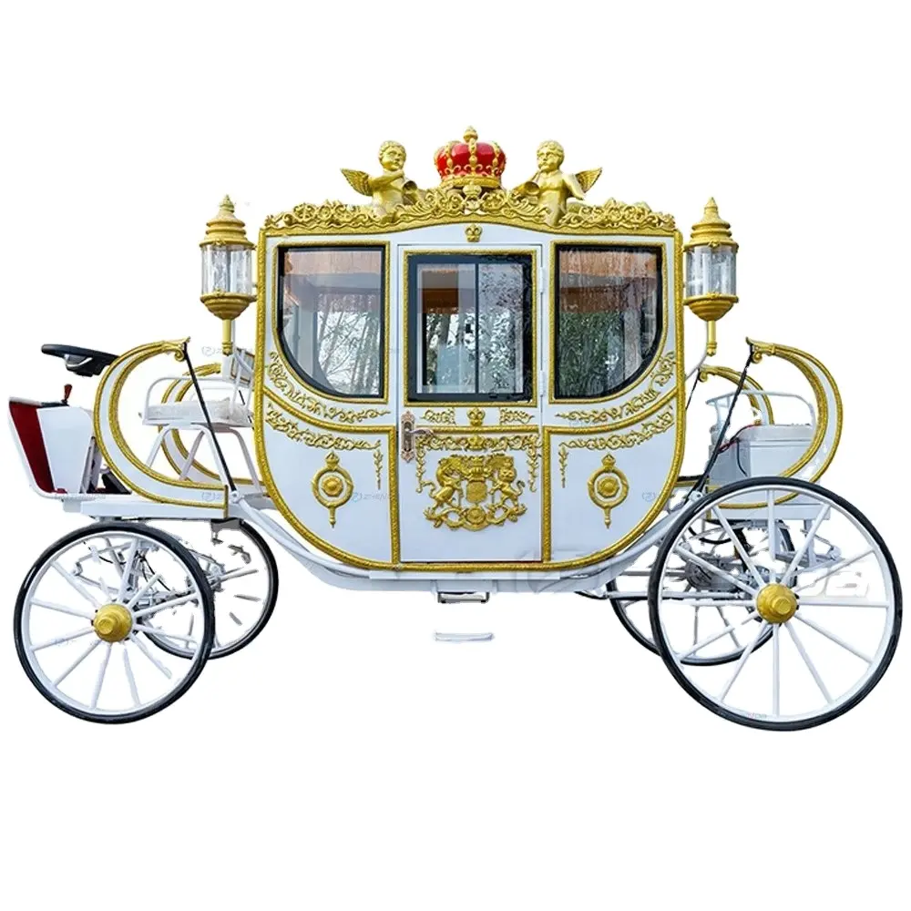Carruagem real de luxo nobre/branco fresco para turismo, parque de diversões, casa de princesa, festa decorativa, carruagem de casamento