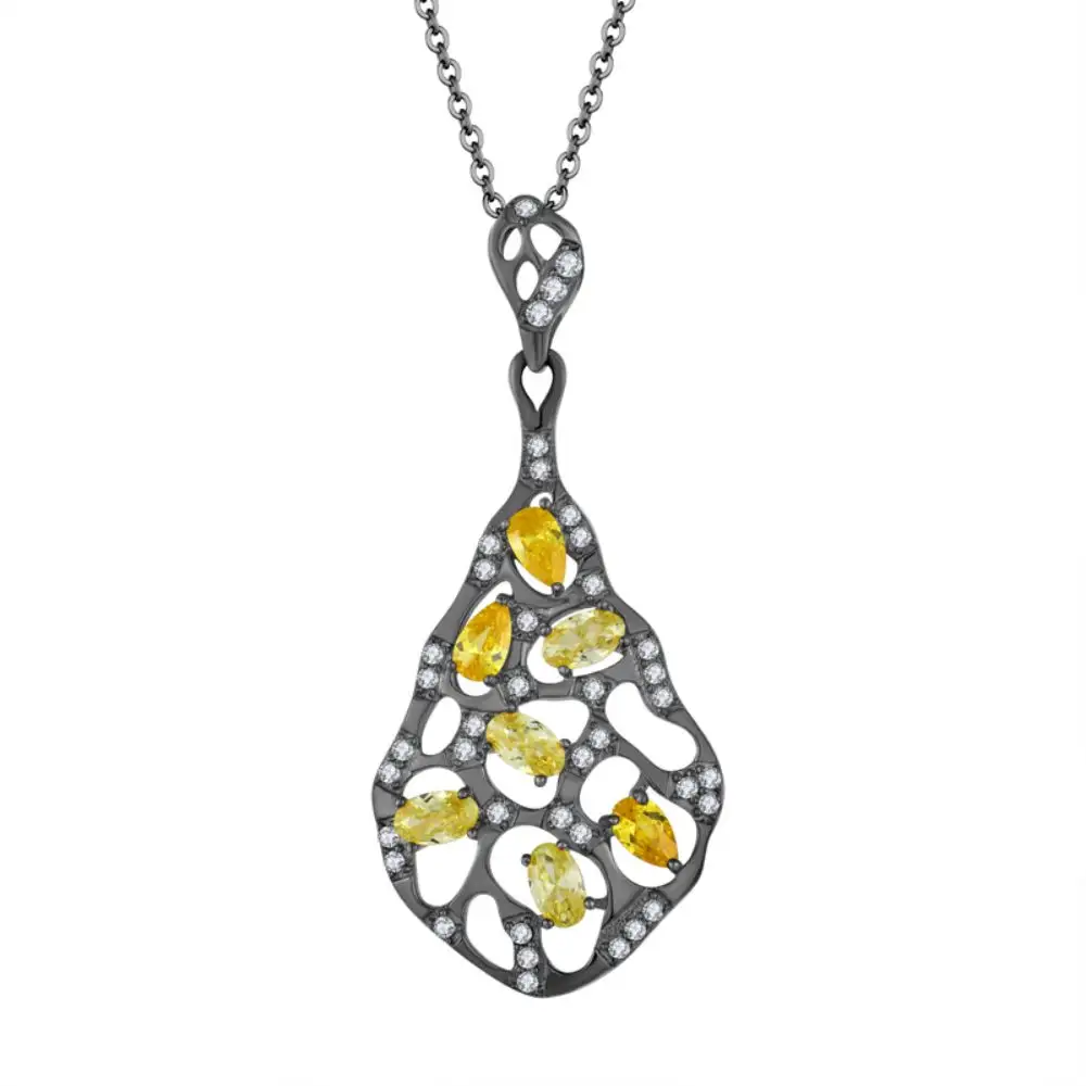 YH gioielli ciondolo con pietre preziose puro argento Sterling 925 Design in filigrana collana a catena da donna gioielli con ciondolo taglio a pera Cz giallo