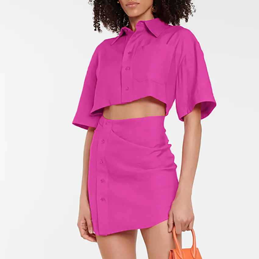 Mandy 2023 estate nuovo cardigan camicia borsa hip hollow dress corto rosa rosso a maniche corte moda abbigliamento donna