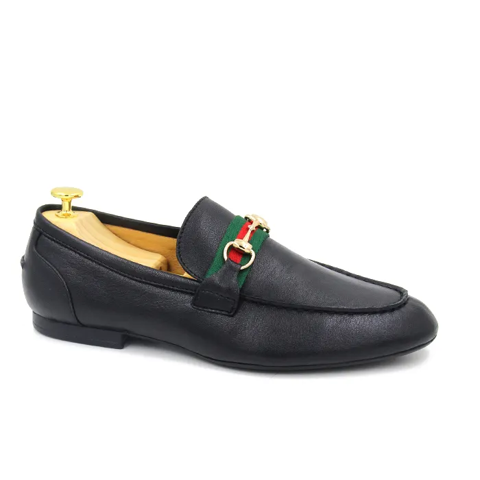 Scarpe mocassini Casual in vera pelle italiana nere leggere e comode con cinturino a punta a punta a piedi nudi stile sempreverde