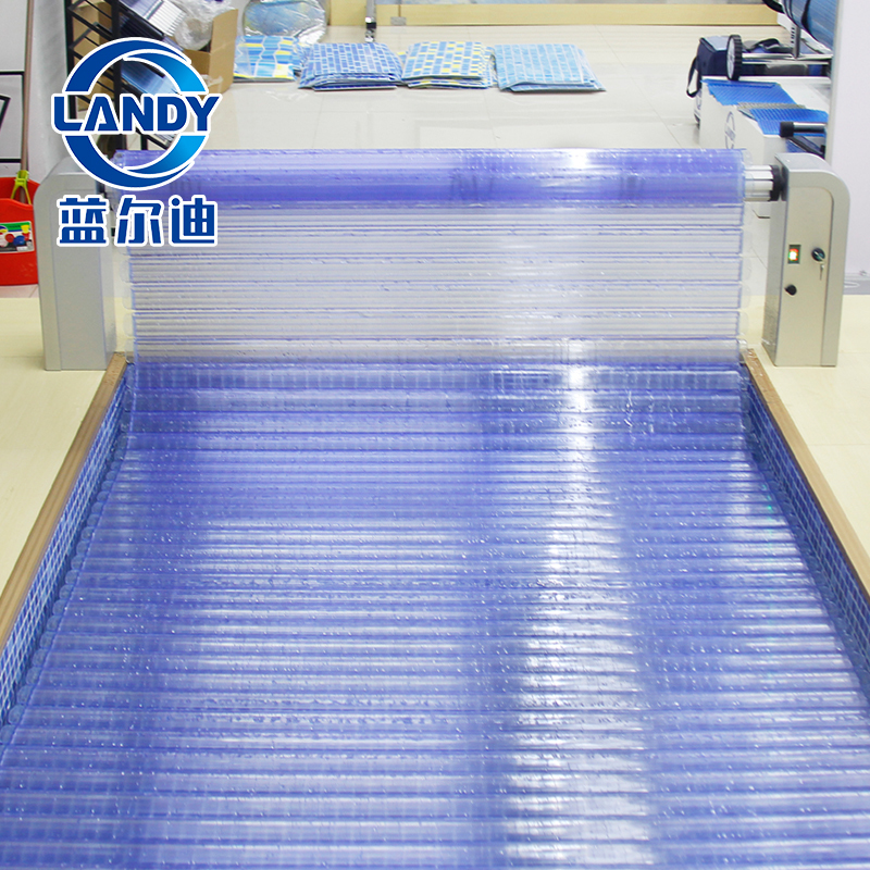 Blue automatic pool cover