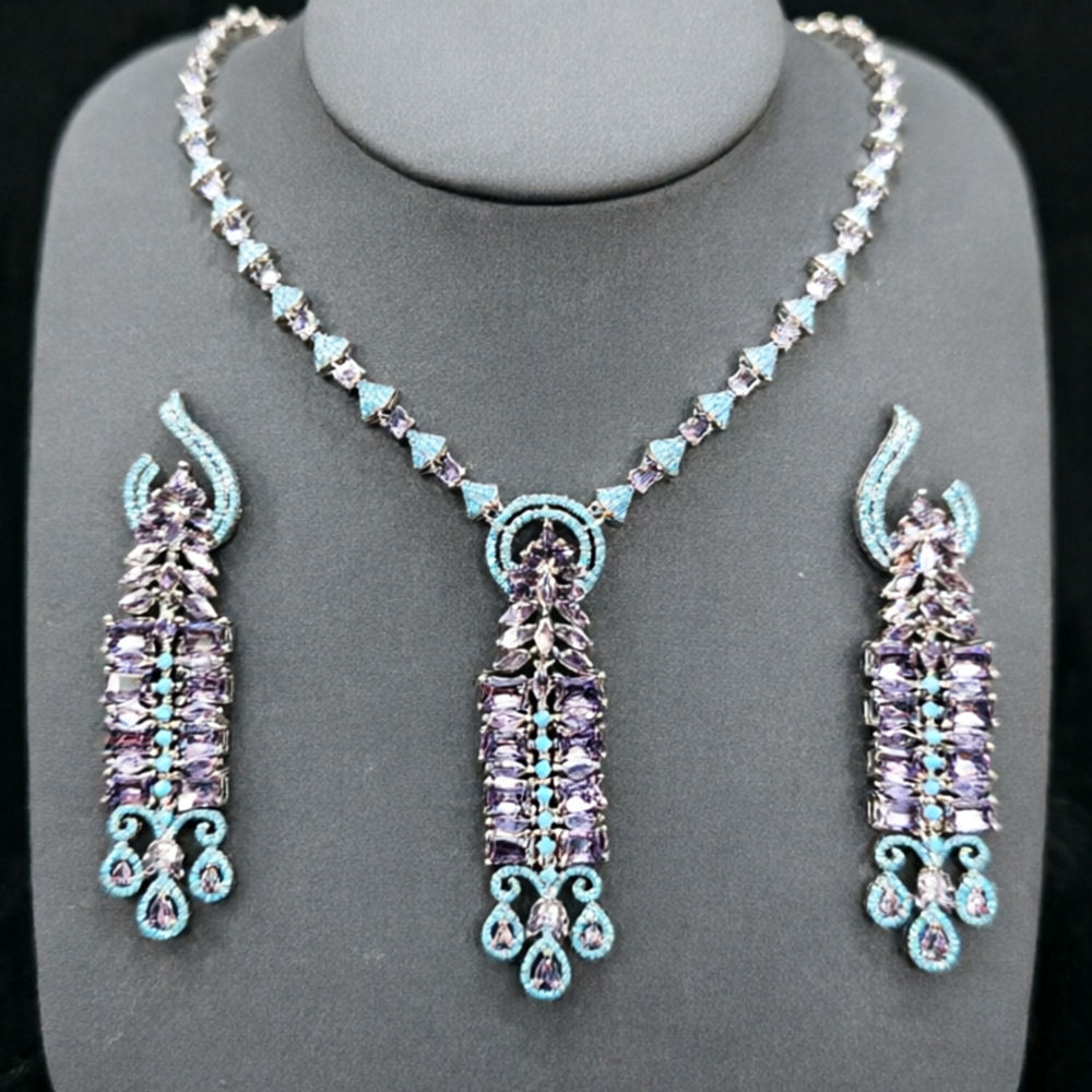 Blue purple necklace earrings set*207