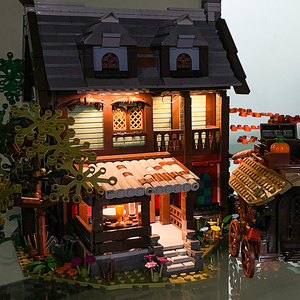 JIESTAR TOYS 2710個ライトアップ中世のインハウスモデル中世のストリートビューMocクリエイティブビルディングブロックおもちゃセットキャリッジ付き