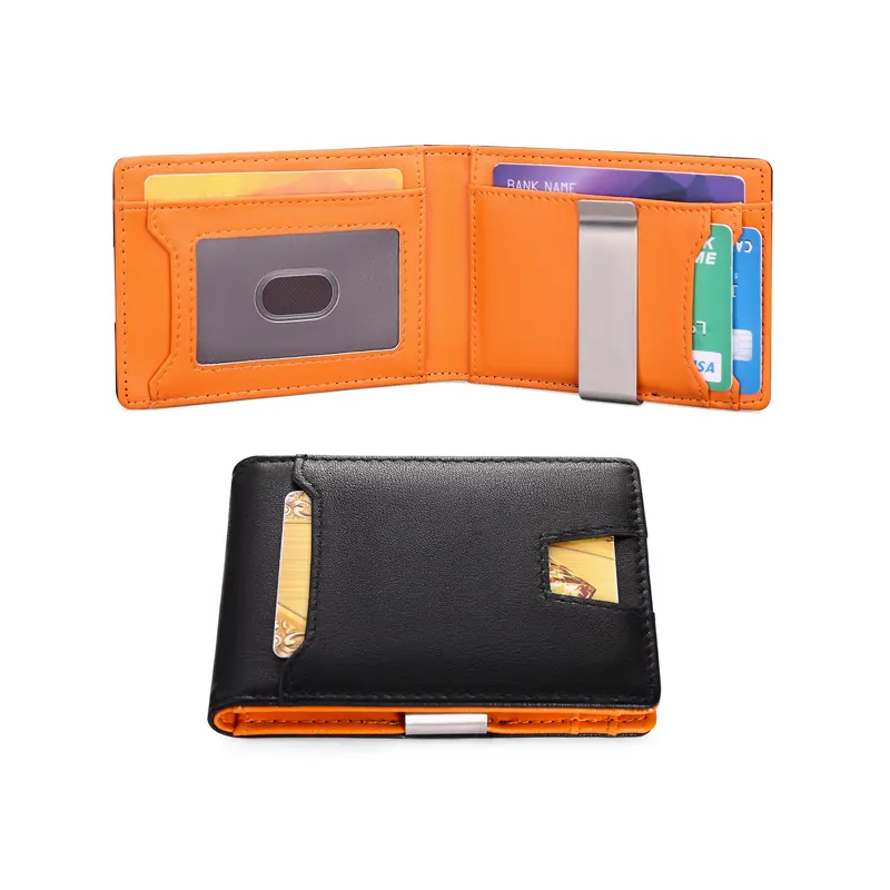 Estoque de alta qualidade Slim Wallet para homem PU Leather Metal Money Clip Wallet Business Card Holder