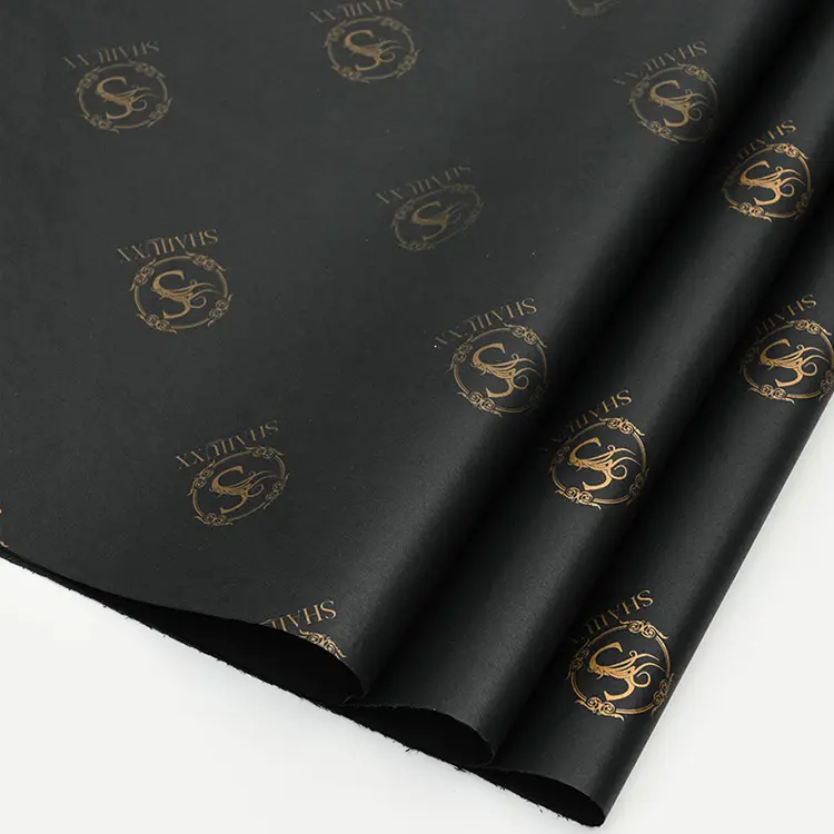 Papel de seda negro respetuoso con el medio ambiente Papel de seda con logotipo personalizado impreso completo para envolver camisas Flores