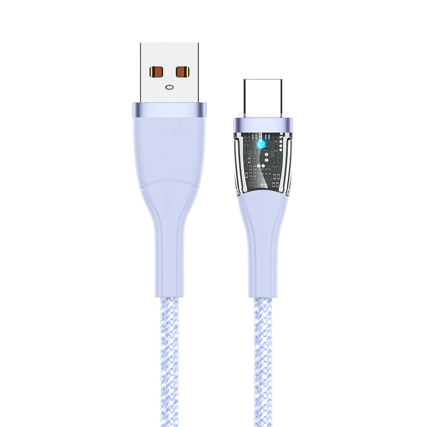 New Visible Components USB To Type C Cable Nylon Braided Type-C Cable 66W Transparent Pd Fast Charging Cable For Android