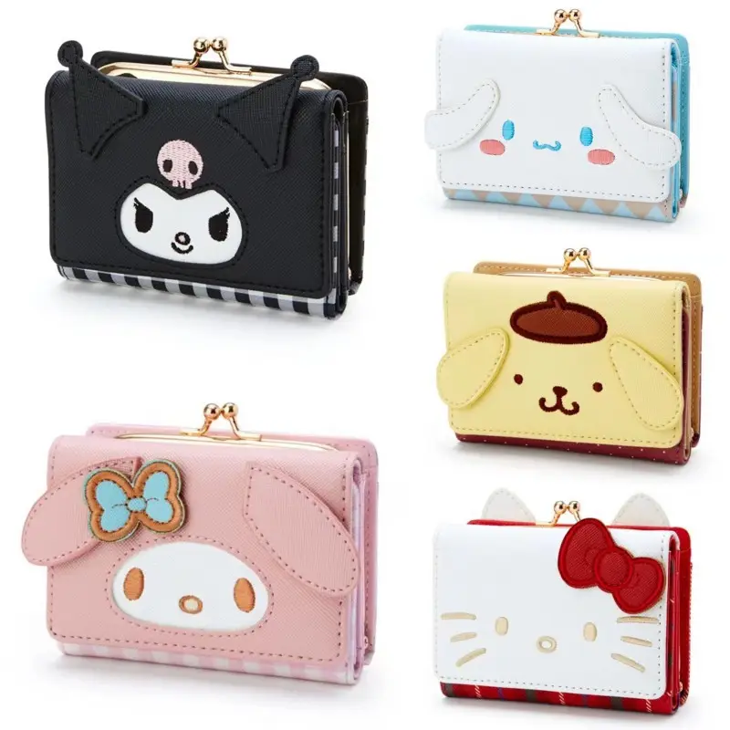 Sanrios Hello Kitties Kuromi My Melody Cinnamoroll bolso billetera Casual moda PU cuero monedero lindo plegable tarjeta bolsas