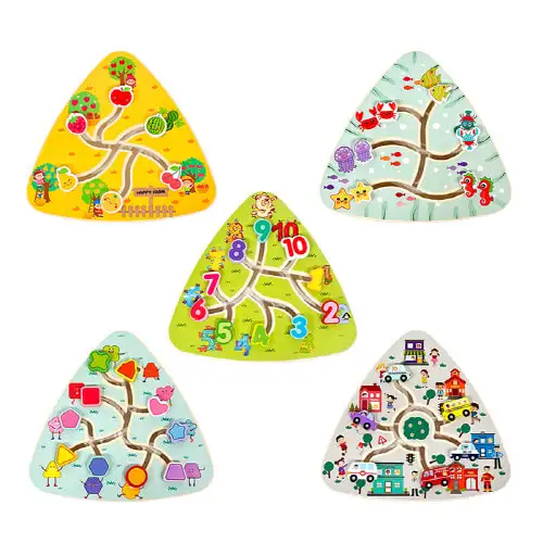 Marine Animal Maze Board Maze Plate Movable Early Education Game Puzzle Interactive Maze Board Toy Children Double Sided Wooden