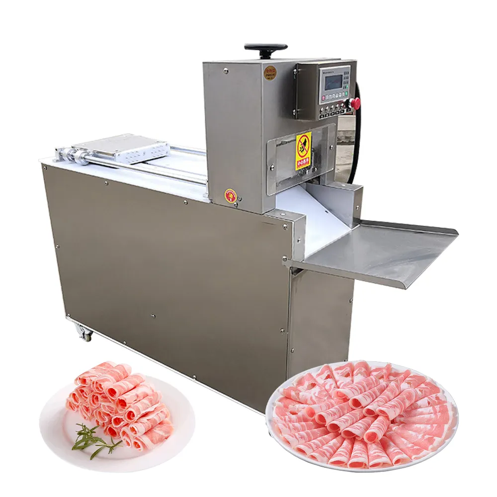 मांस टुकड़ा करने की क्रिया मशीन 0.2-20mm जमे हुए मटन गोमांस रोल काटने की मशीन इलेक्ट्रिक चिकन पट्टिका स्तन ताजा सूअर का मांस गोमांस मांस Slicer