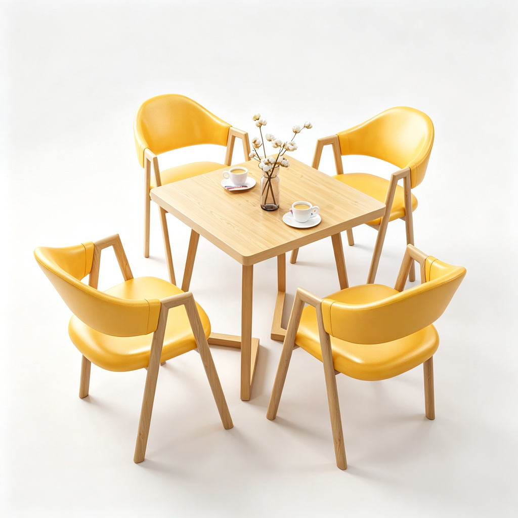 Natural wood tone+Yellow chairs