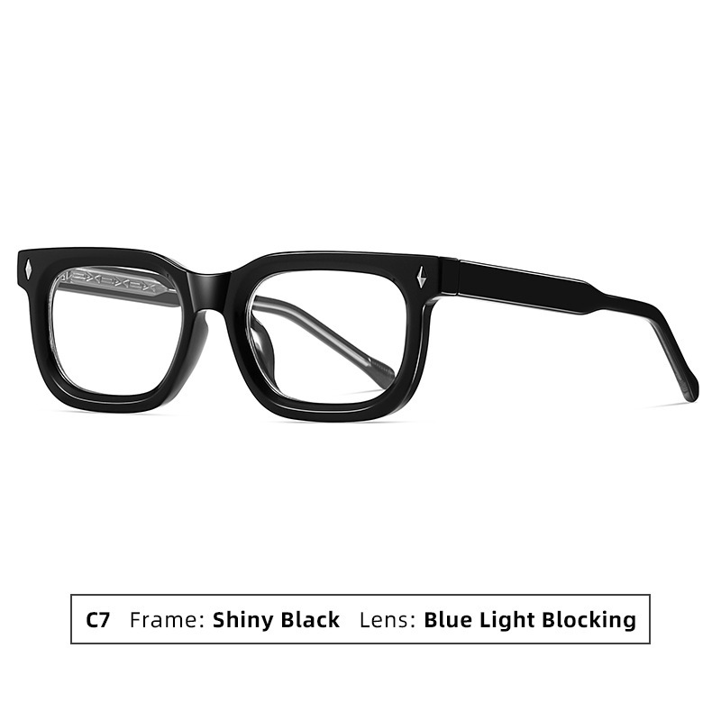 Montatura nera lucida con filtro anti luce blu.