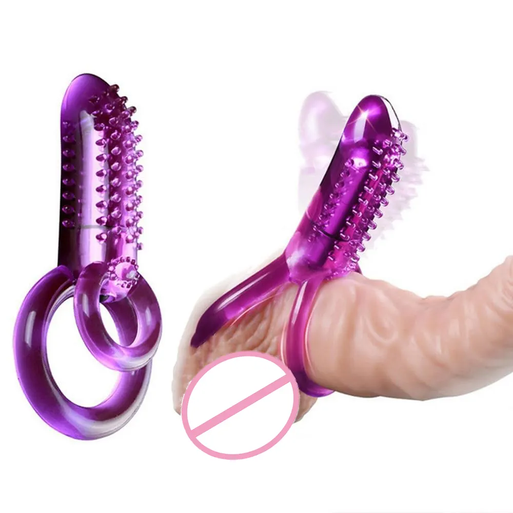 Anillo vibrador barato para pene con anillo doble para pene, potente estimulación de vibración, mejora el retraso de la eyaculación, Juguetes sexuales para adultos para hombres