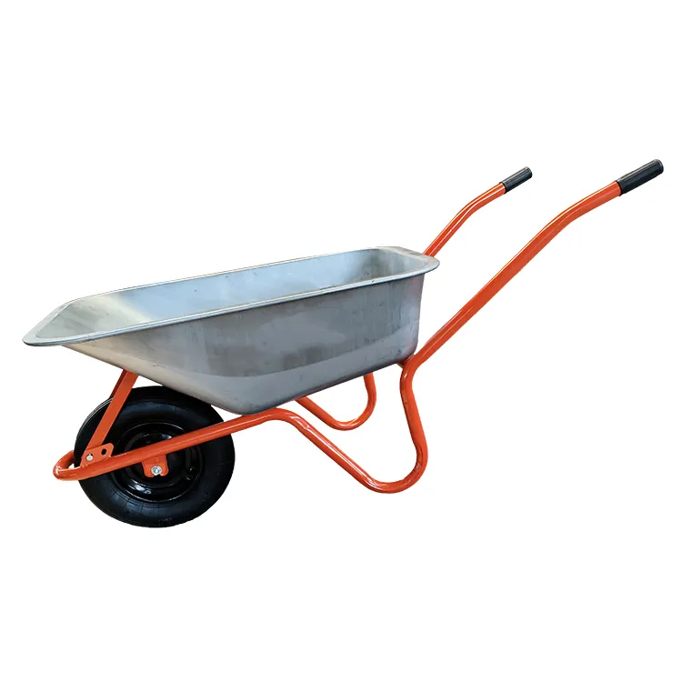 Carretilla de rueda modelo más vendida para jardín y sitio de construcción bandeja de plástico carretilla de rueda