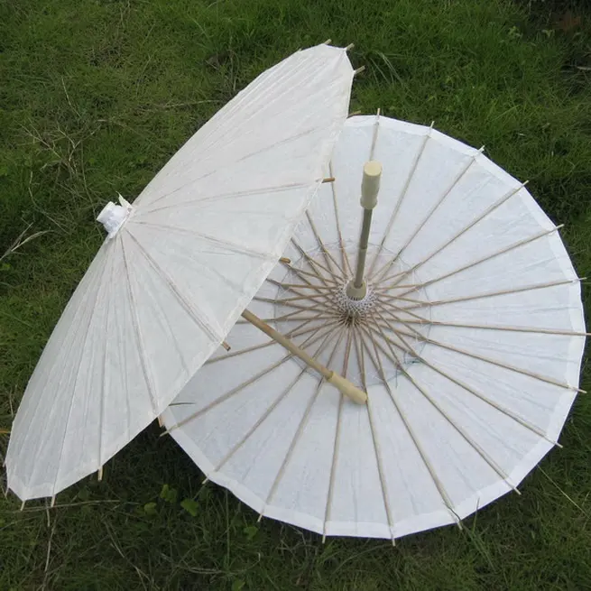 Sombrilla de papel para boda china, blanca, lisa, de 84cm