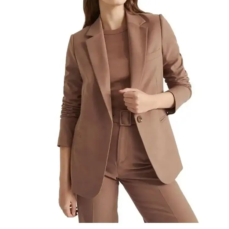 Moda Senhora Casaco Do Escritório Set Ternos Streamline Slim Fit senhoras de Manga Longa formal Brown Blazer Para meninas adolescentes mulheres senhoras