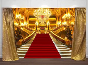 Tuyệt đẹp Châu Âu hội trường bên nền đám cưới sân khấu trang trí nền màu Đỏ Thảm Palace bối cảnh hoàng gia vàng lâu đài - Product Image 3